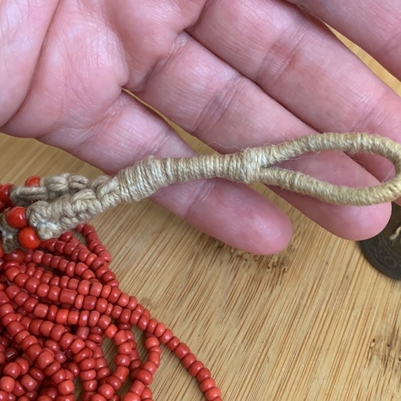 Vintage Konyak Naga Red Coral Colored Glass Seed Beads Multi Strand Necklace - Picture 13 of 15